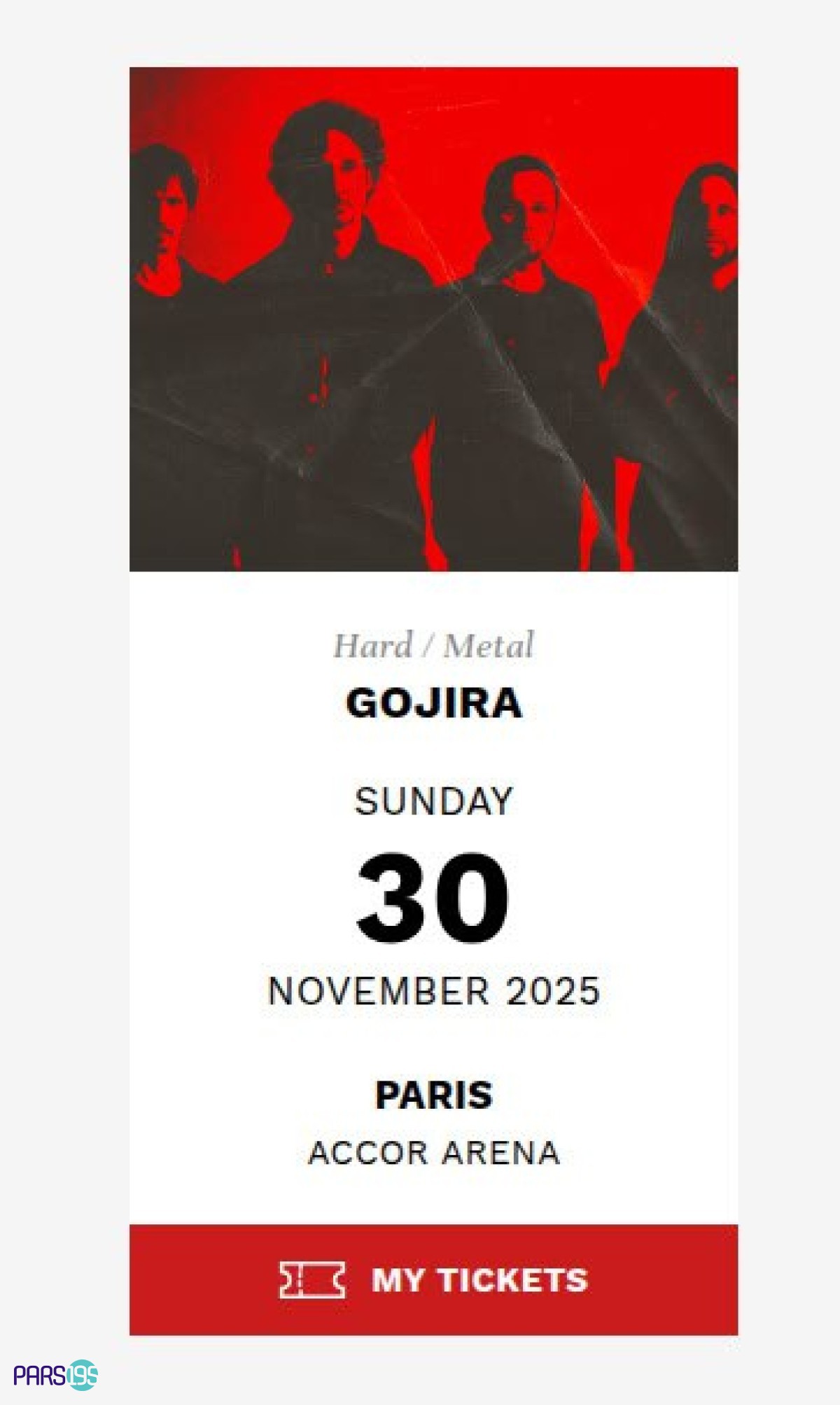 فروش یک بلیط کنسرت Gojira تاریخ 30 نوامبر